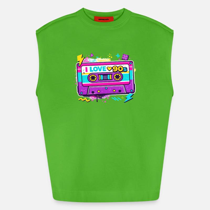 I Love 90s Cassette Graphic - Heavyweight Oversized Organic Tank Top Made in EU - Apple Neon