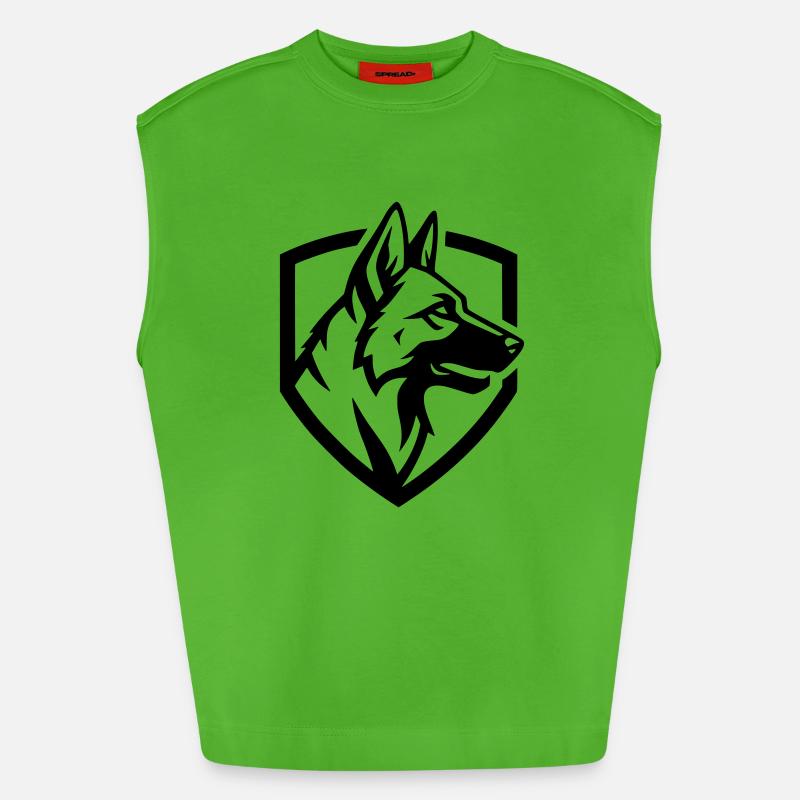 German Shepherd Crest Shield Security - Heavyweight Oversized Organic Tank Top Made in EU - Apple Neon