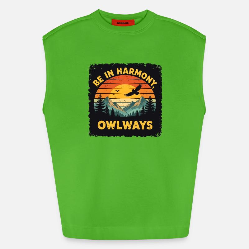 Owl Harmony at Sunset - Heavyweight Oversized Organic Tank Top Made in EU - Apple Neon