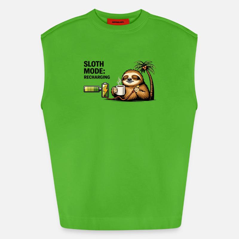 Sloth Mode Recharging Coffee - Heavyweight Oversized Organic Tank Top Made in EU - Apple Neon
