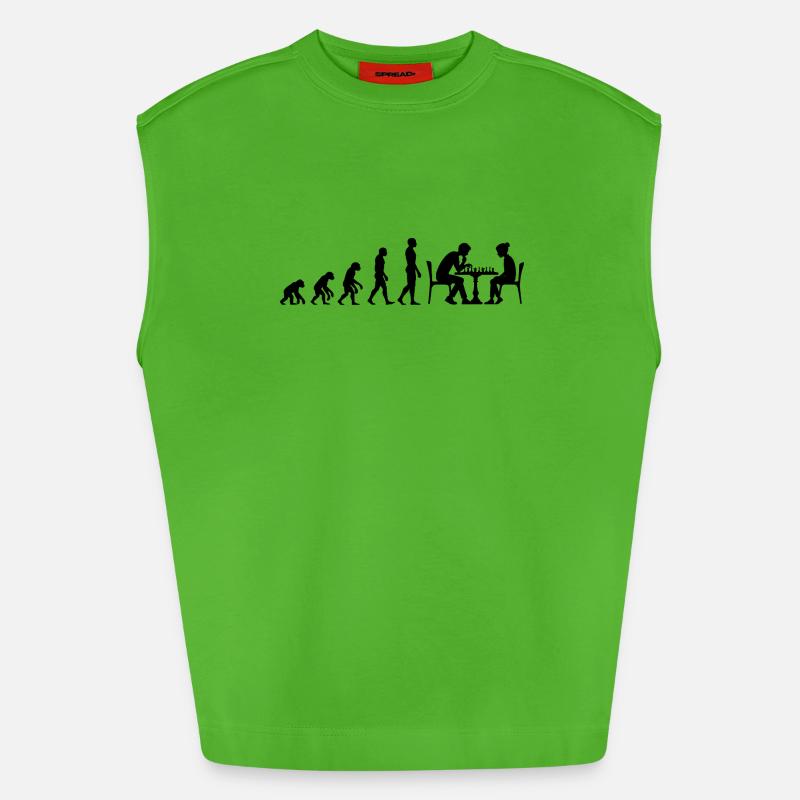 EVOLUTION TO CHESS MASTER – MATE! CHESSLOVER - Heavyweight Oversized Organic Tank Top Made in EU - Apple Neon