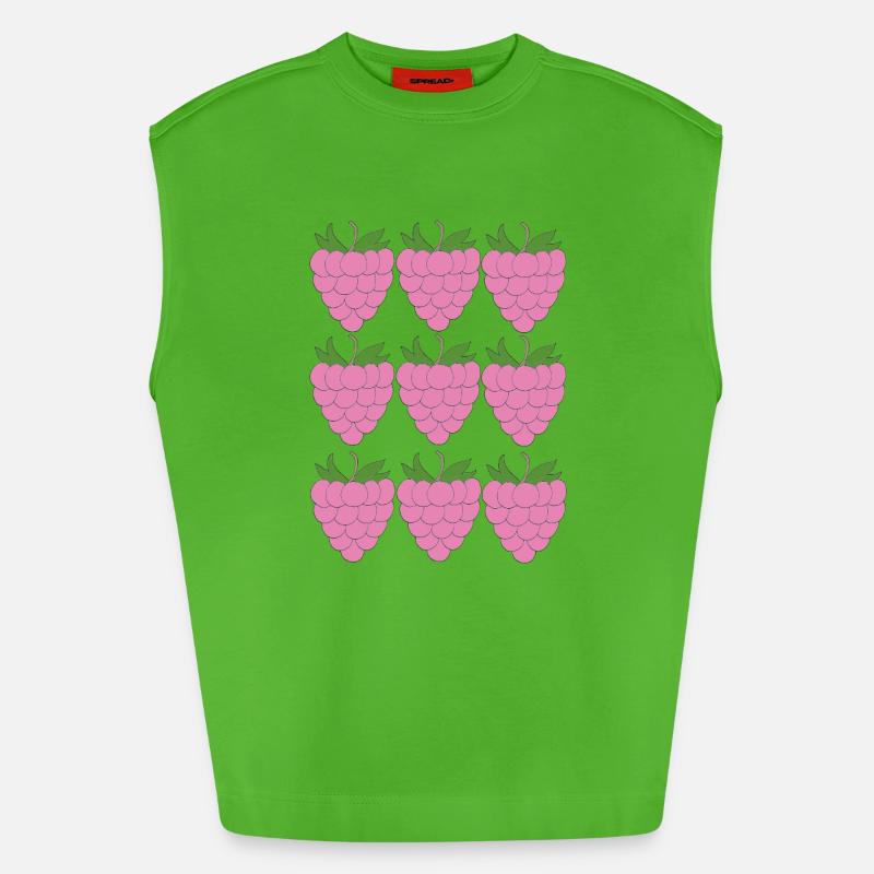 Raspberry Grid Pattern - Heavyweight Oversized Organic Tank Top Made in EU - Apple Neon