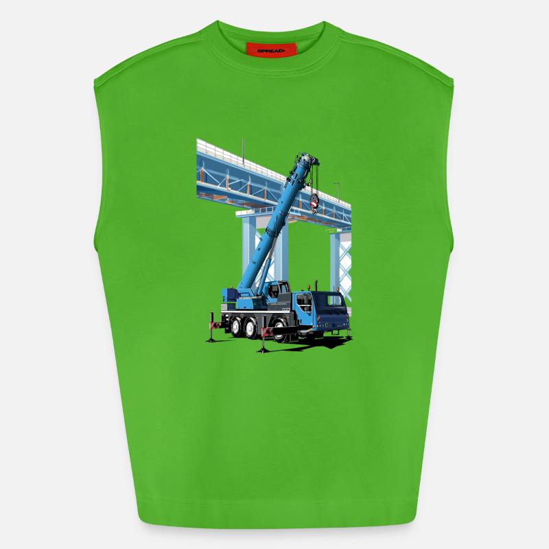 Mobile crane assembles bridge sections - Heavyweight Oversized Organic Tank Top Made in EU - Apple Neon