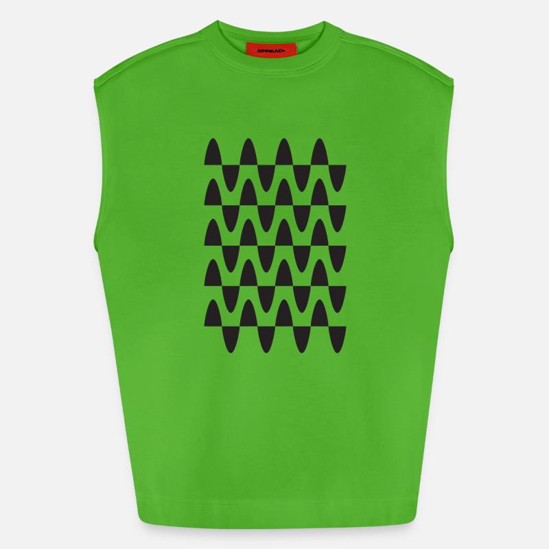 Midnight Wave Grid Pattern - Heavyweight Oversized Organic Tank Top Made in EU - Apple Neon