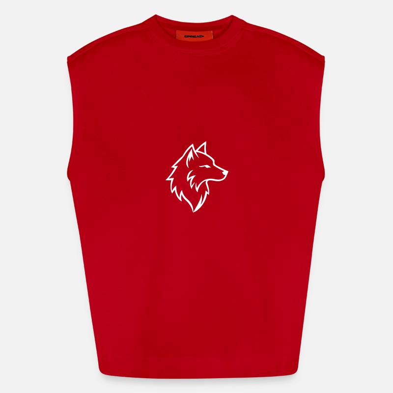 Wolf Outline - Heavyweight Oversized Organic Tank Top Made in EU - red