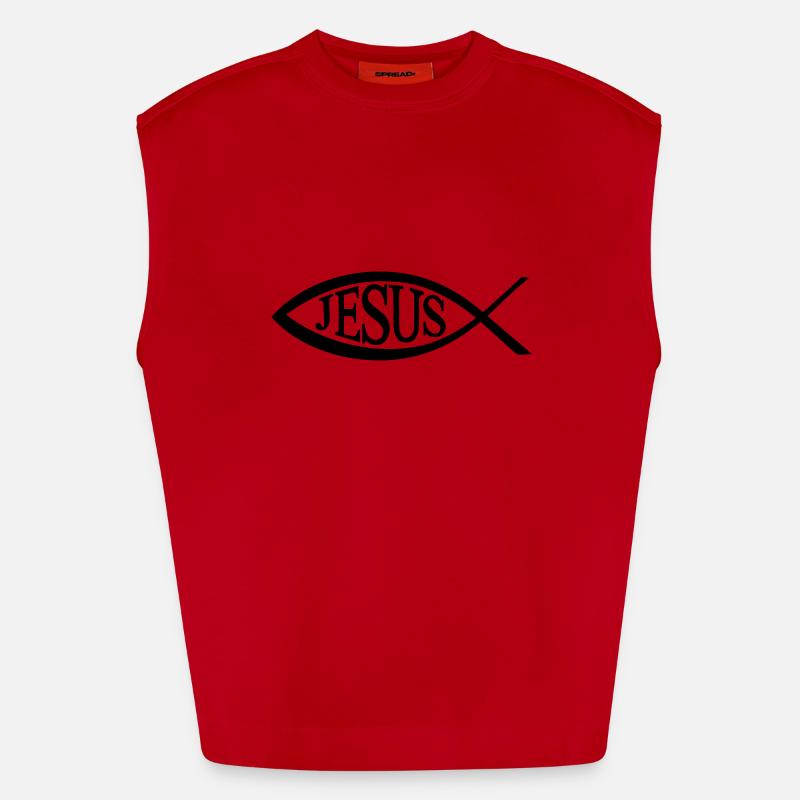 Jesus Fish Heavyweight Oversized Organic Tank Top Made in EU