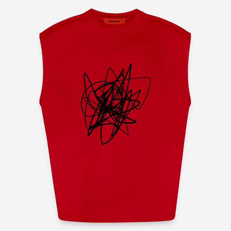 Scribbled chaotic strokes pattern - Heavyweight Oversized Organic Tank Top Made in EU - red