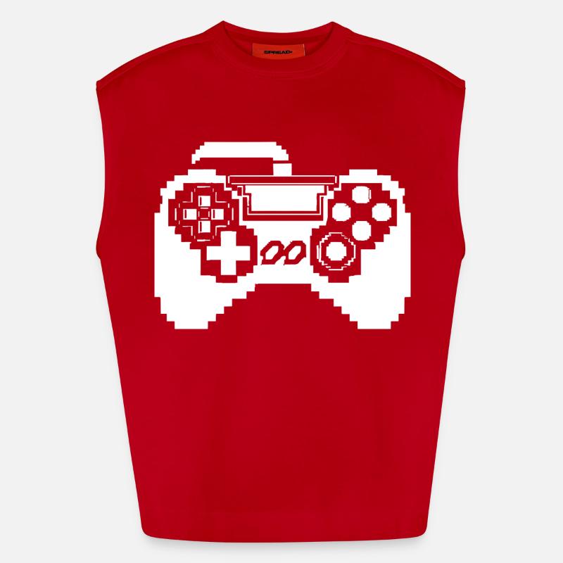 Game Controller Pixel Graphics - Heavyweight Oversized Organic Tank Top Made in EU - red