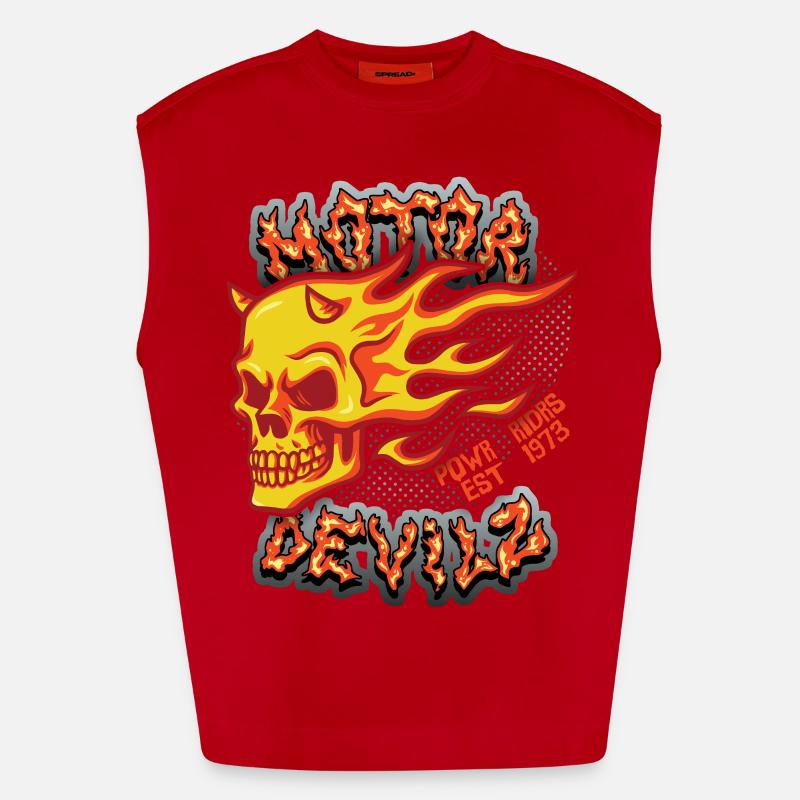Skull Fire Skull Motorcyclist Motor Devils Heavyweight Oversized Organic Tank Top Made in EU