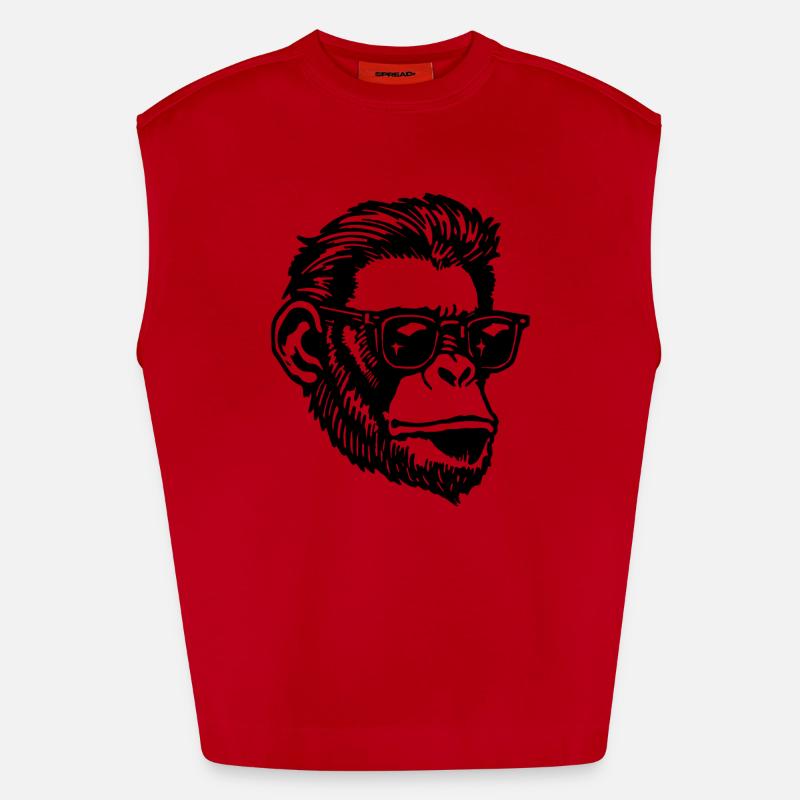 Monkey Monkey Monkey Face - Heavyweight Oversized Organic Tank Top Made in EU - red