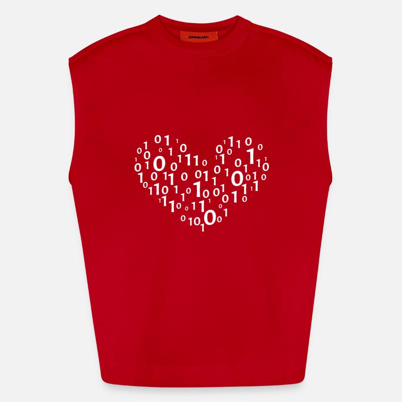 Heart binary coding - Heavyweight Oversized Organic Tank Top Made in EU - red