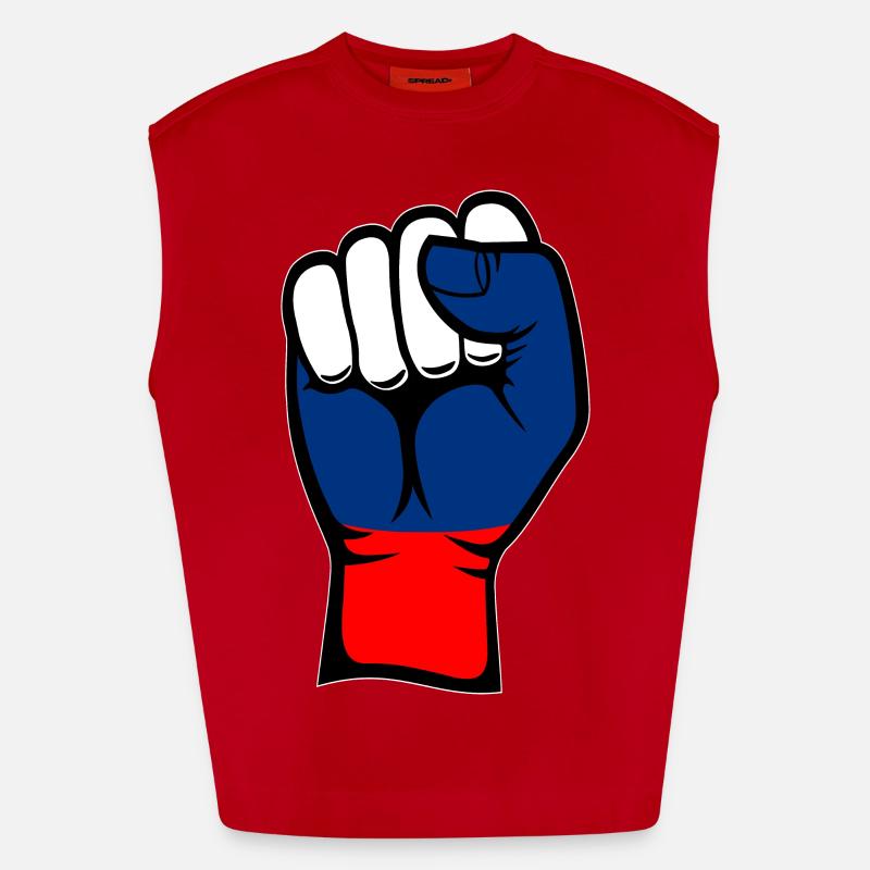 Poing du drapeau de la Russie Débardeur bio épais oversize fabriqué en UE