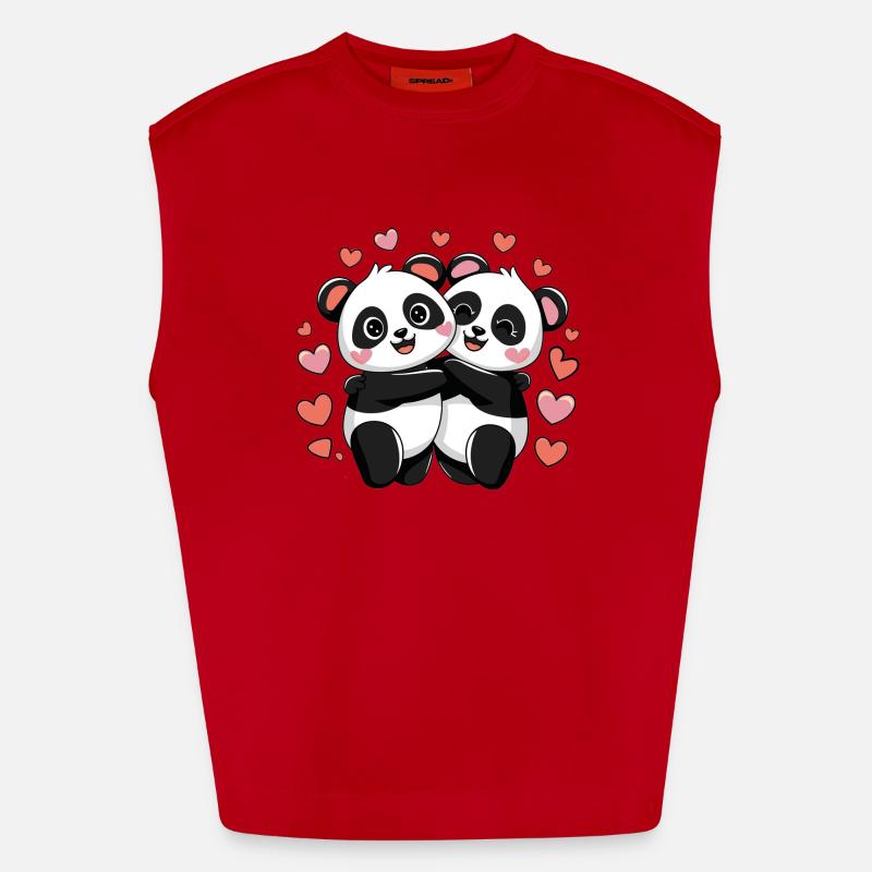 Panda Love - Heavyweight Oversized Organic Tank Top Made in EU - red