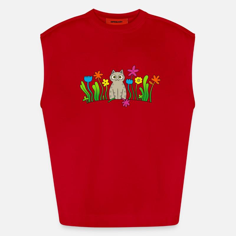 Chat avec une fleur Débardeur bio épais oversize fabriqué en UE