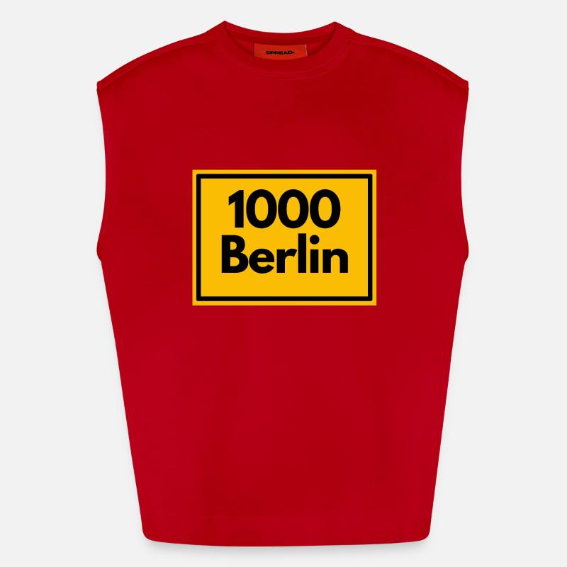 Panneau de lieu - puis Rétro urbain Code postal 1000 Berlin Débardeur bio épais oversize fabriqué en UE