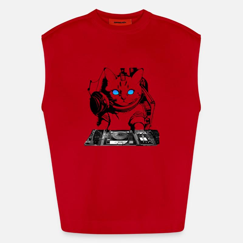 DJ cat avec table de mixage Débardeur bio épais oversize fabriqué en UE