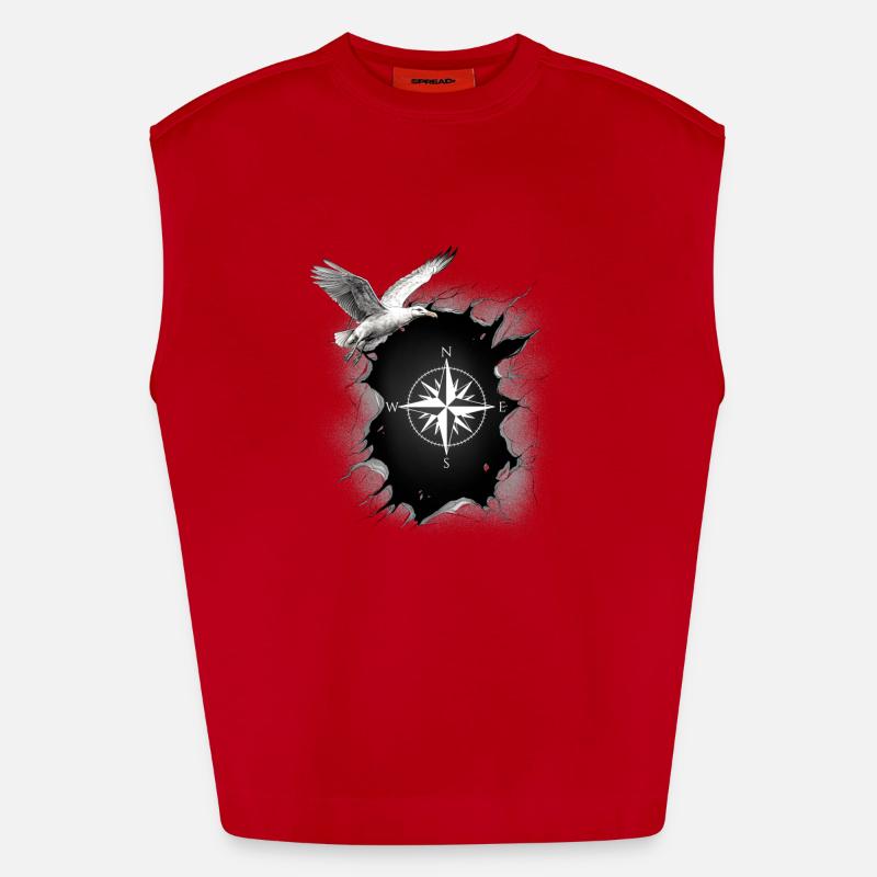 Maritim måke kompass måker vindrose - Heavyweight Oversized Organic singlet produsert i EU - rød
