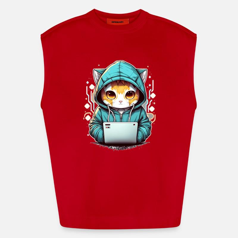 Coding cat - Heavyweight Oversized Organic Tank Top Made in EU - red