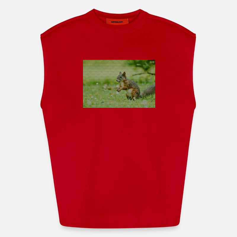 Squirrel Forest Pattern - Heavyweight Oversized Organic Tank Top Made in EU - red