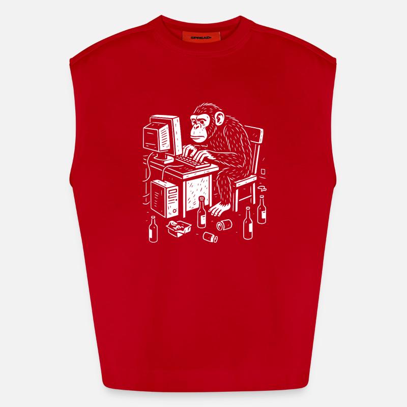 Deskbound Monkey Coder - Heavyweight Oversized Organic Tank Top Made in EU - red