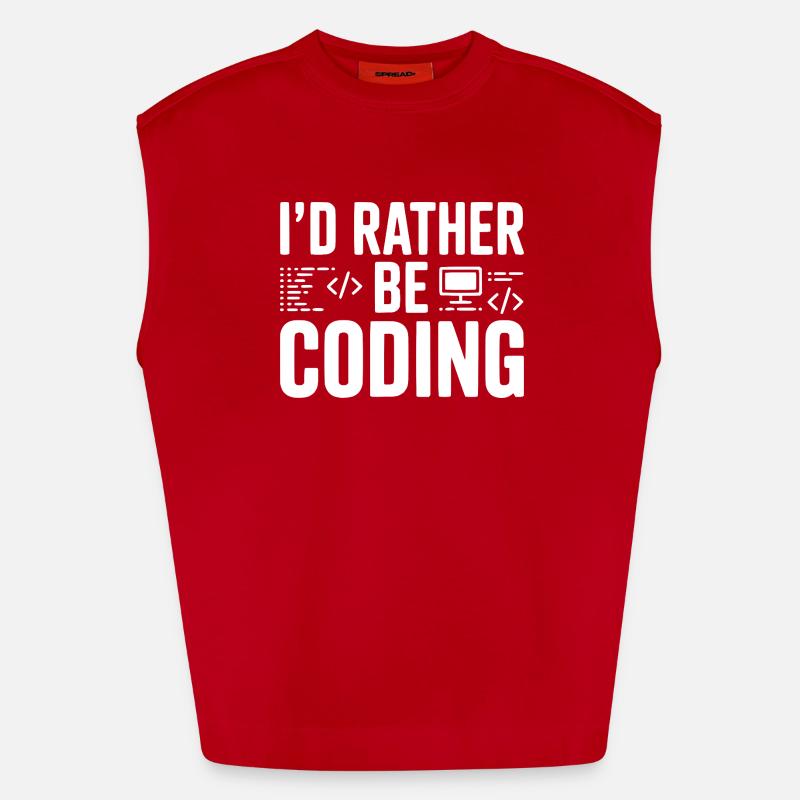 I'd Rather Be Coding - Heavyweight Oversized Organic Tank Top Made in EU - red