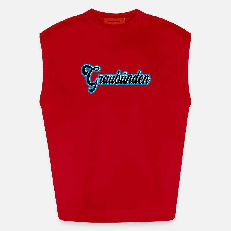 Graubünden Script with Blue Outline - Heavyweight Oversized Organic Tank Top Made in EU - red