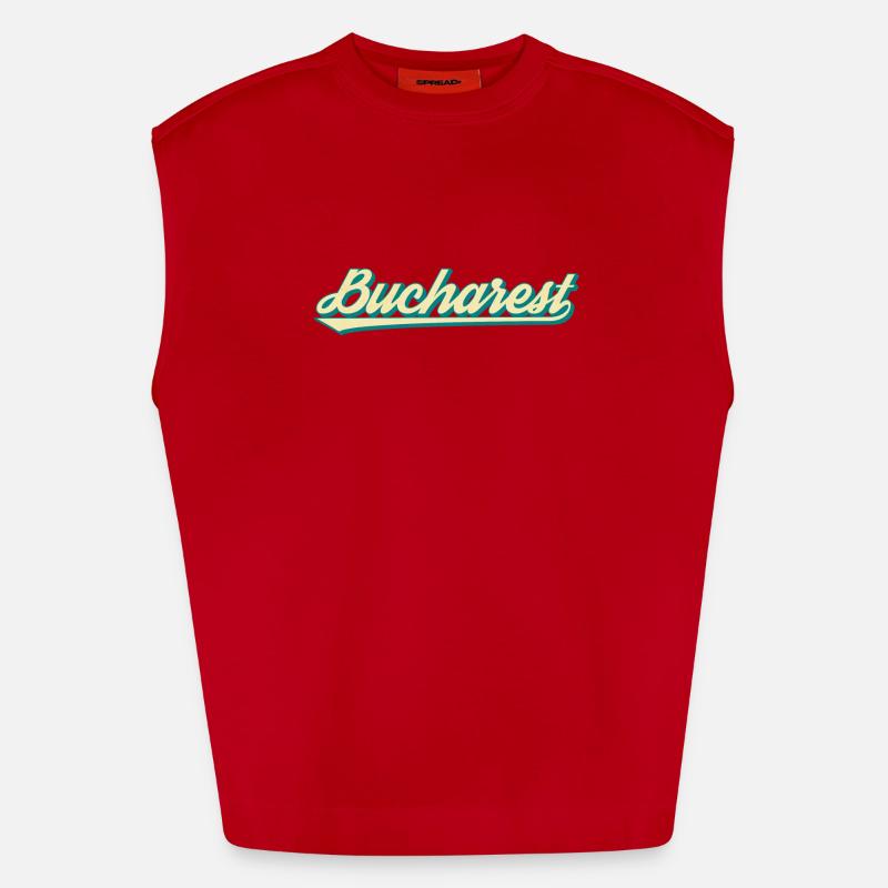 Bucarest Retro Script - Débardeur bio épais oversize fabriqué en UE - rouge