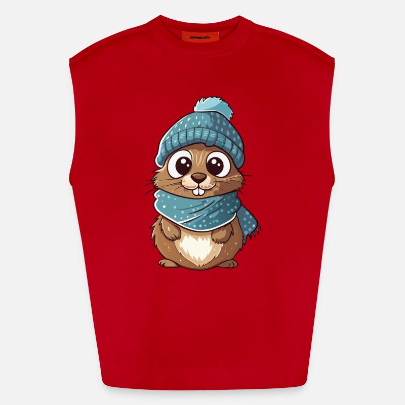 Mignon gopher avec écharpe et chapeau à pompon. Débardeur bio épais oversize fabriqué en UE