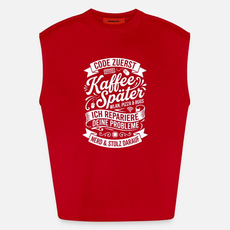 Code First Coffee Later - Heavyweight Oversized Organic Tank Top Made in EU - red