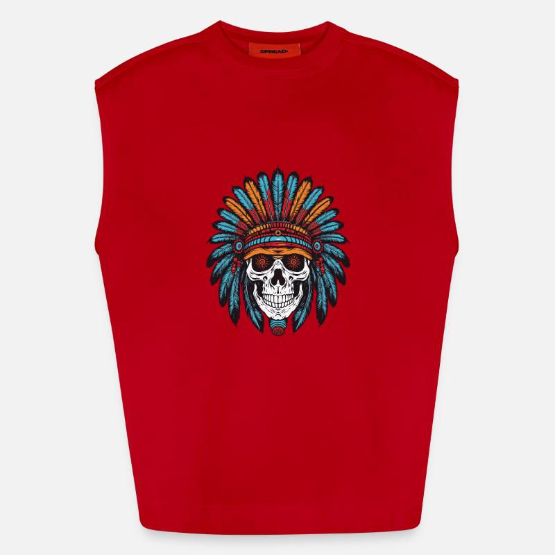 Apache Indian Chief Skull Heavyweight Oversized Organic Tank Top Made in EU
