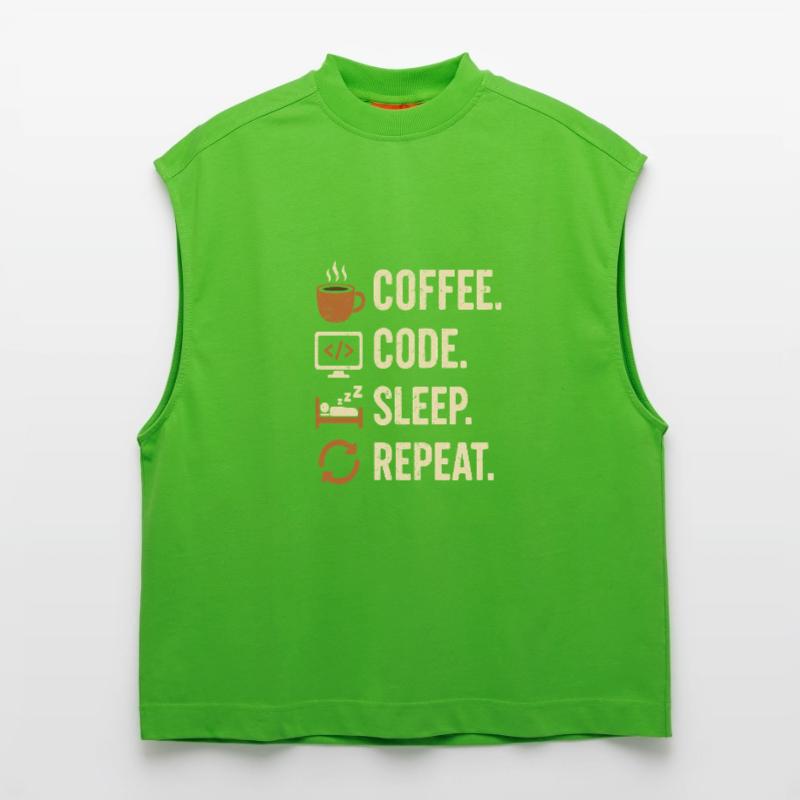 Geek-Coder-Routine – Kaffee, Code, Schlaf, mehr Heavyweight Oversized Organic Tank Top Made in EU