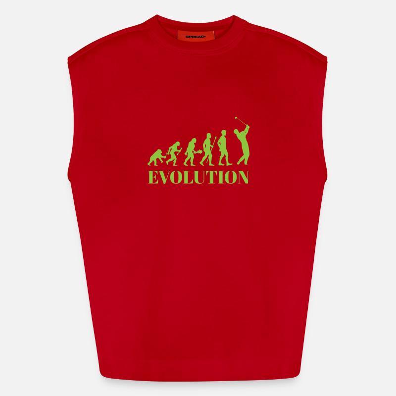 Evolution - Golf - Funny - Fun - Gift - Heavyweight Oversized Organic Tank Top Made in EU - red