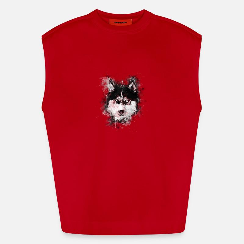 gxp chien husky visage éclaboussures de couleur de l'eau Débardeur bio épais oversize fabriqué en UE