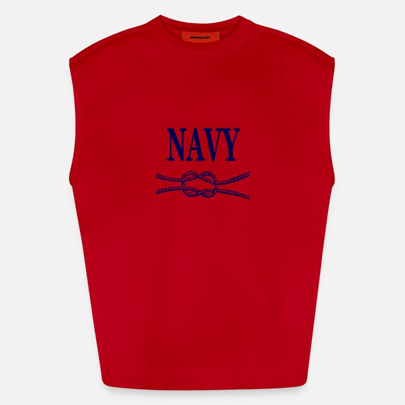 NAVY BLUE SCRIPT - Heavyweight Oversized Organic Tank Top Made in EU - red