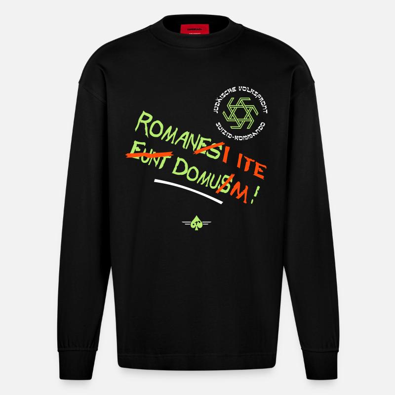 Volksfront (3col) - Heavyweight Oversized Organic Langarmshirt Made in EU - SOLID BLACK