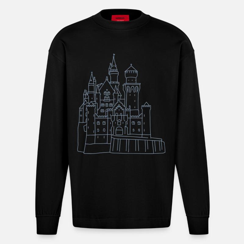 Château de Neuschwanstein - Manches longues bio épais oversize fabriqué en UE - SOLID BLACK