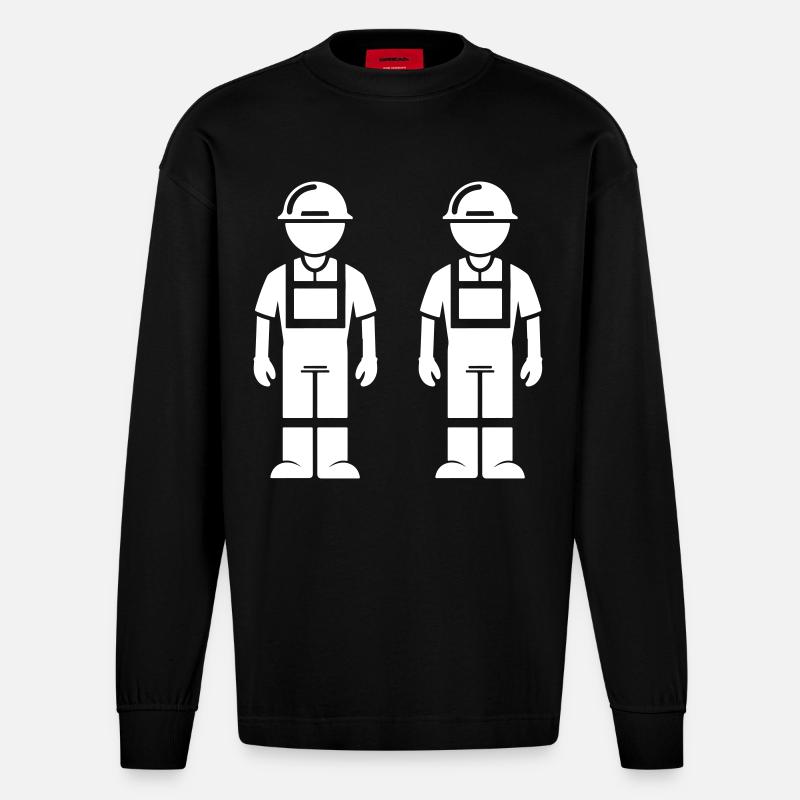 Bauarbeiter Team - Heavyweight Oversized Organic Langarmshirt Made in EU - SOLID BLACK