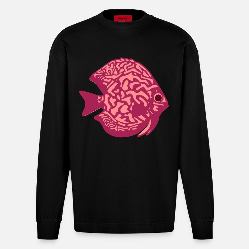 Diskusfisch vektor - Heavyweight Oversized Organic Langarmshirt Made in EU - SOLID BLACK