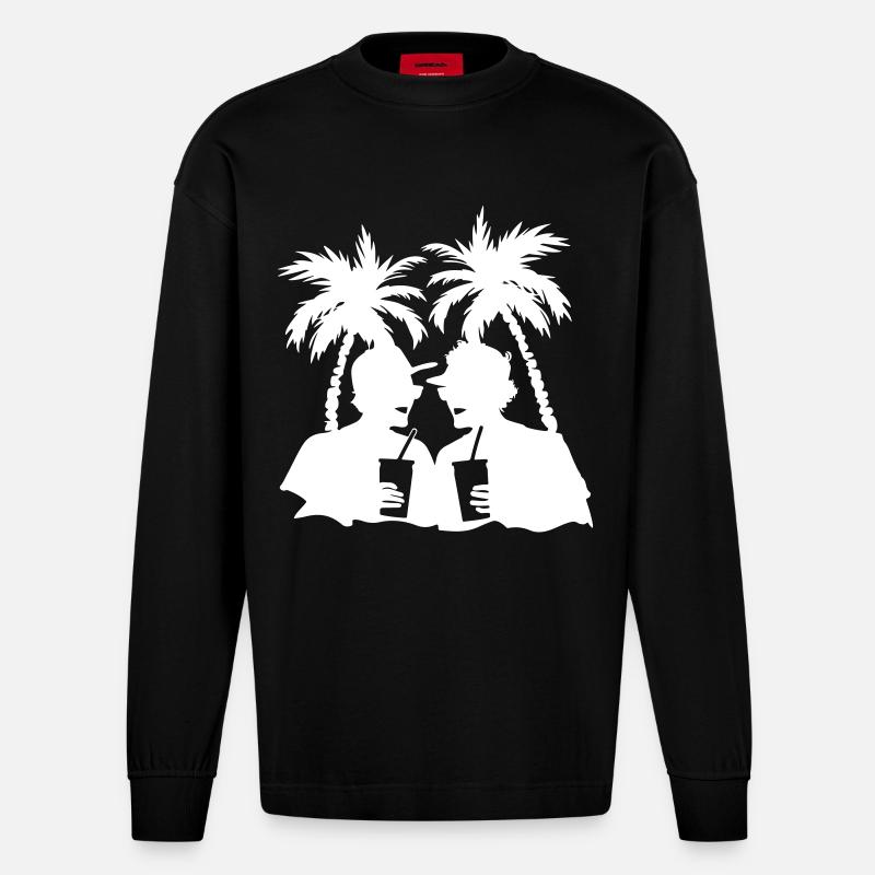 Vacances Crew Party Plage - Manches longues bio épais oversize fabriqué en UE - SOLID BLACK