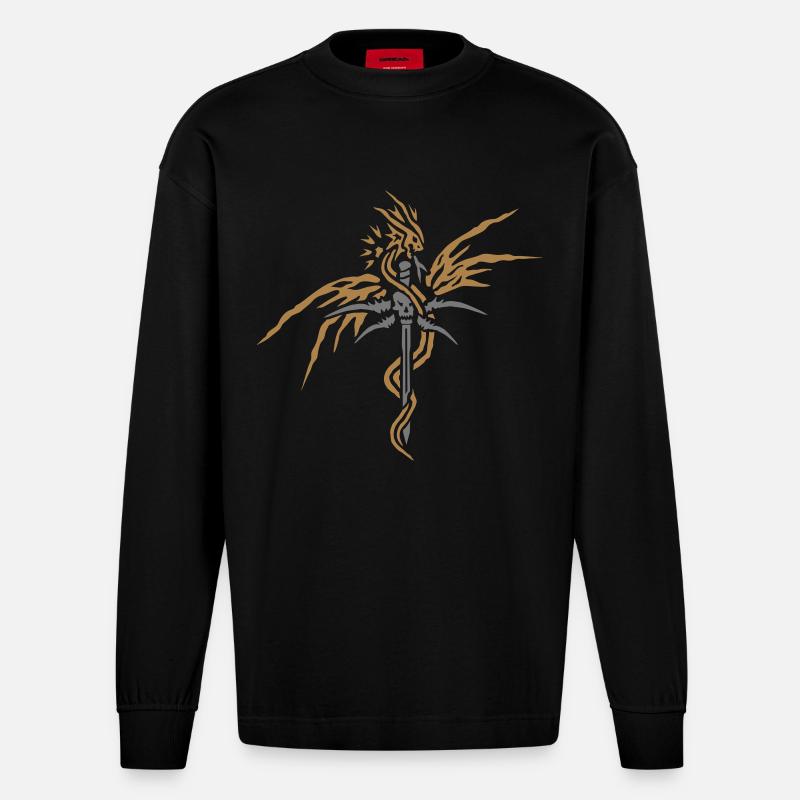Dragon Sword by PurpleBlackDesign - Manches longues bio épais oversize fabriqué en UE - SOLID BLACK