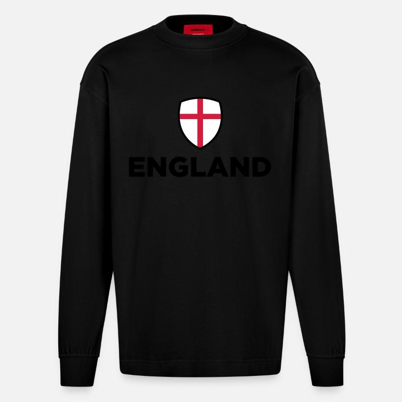 Drapeau national de l Angleterre - Manches longues bio épais oversize fabriqué en UE - SOLID BLACK