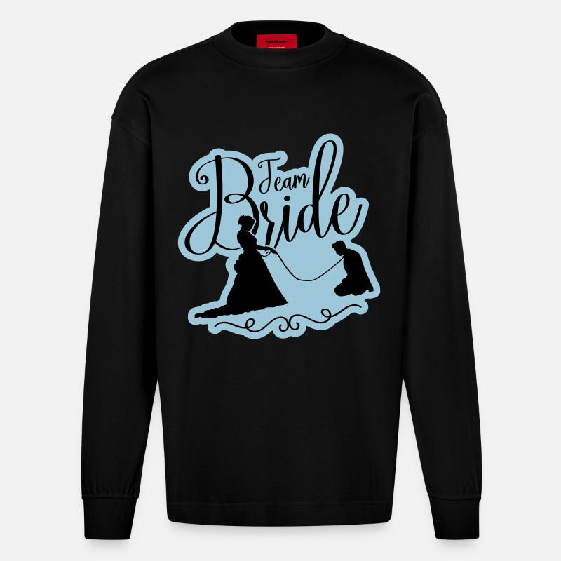 Team Bride Wedding Hen - Heavyweight Oversized Organic Longsleeve Shirt Made in EU - SOLID BLACK