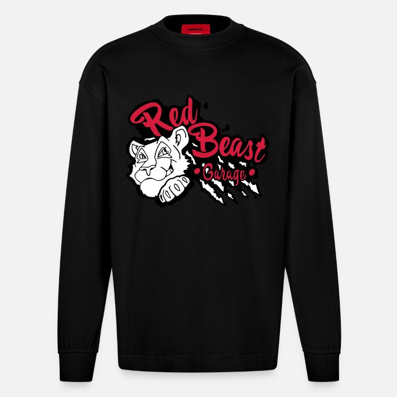 Red Beast Garage - Heavyweight Oversized Organic Langarmshirt Made in EU - SOLID BLACK