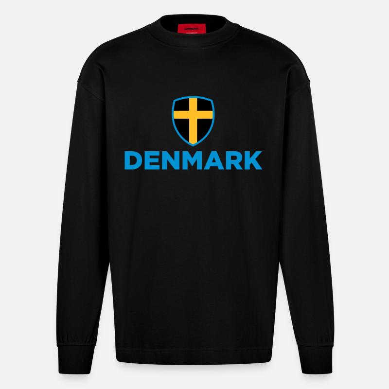Drapeau national du Danemark - Manches longues bio épais oversize fabriqué en UE - SOLID BLACK