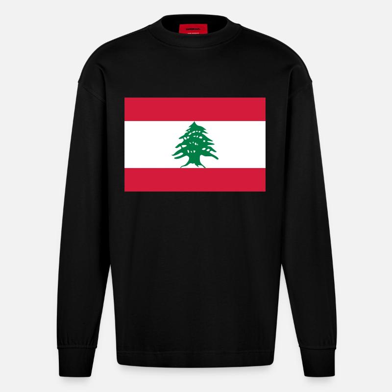 Drapeau national du Liban - Manches longues bio épais oversize fabriqué en UE - SOLID BLACK