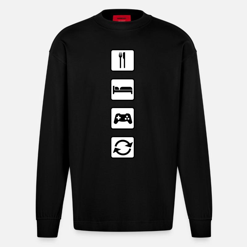 Eat Sleep Game Repeat - Manches longues bio épais oversize fabriqué en UE - SOLID BLACK