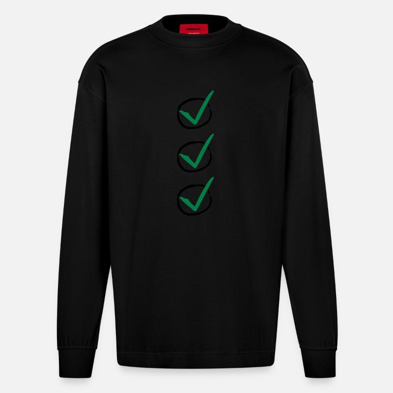 Three Checkmarks - Heavyweight Oversized Organic Longsleeve Shirt Made in EU - SOLID BLACK