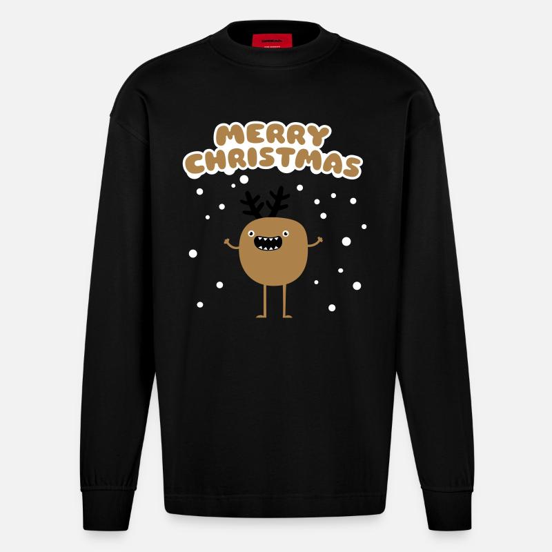 Funny Christmas Reindeer - Manches longues bio épais oversize fabriqué en UE - SOLID BLACK