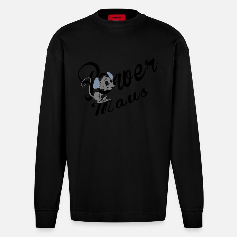 Power Maus - Heavyweight Oversized Organic Langarmshirt Made in EU - SOLID BLACK
