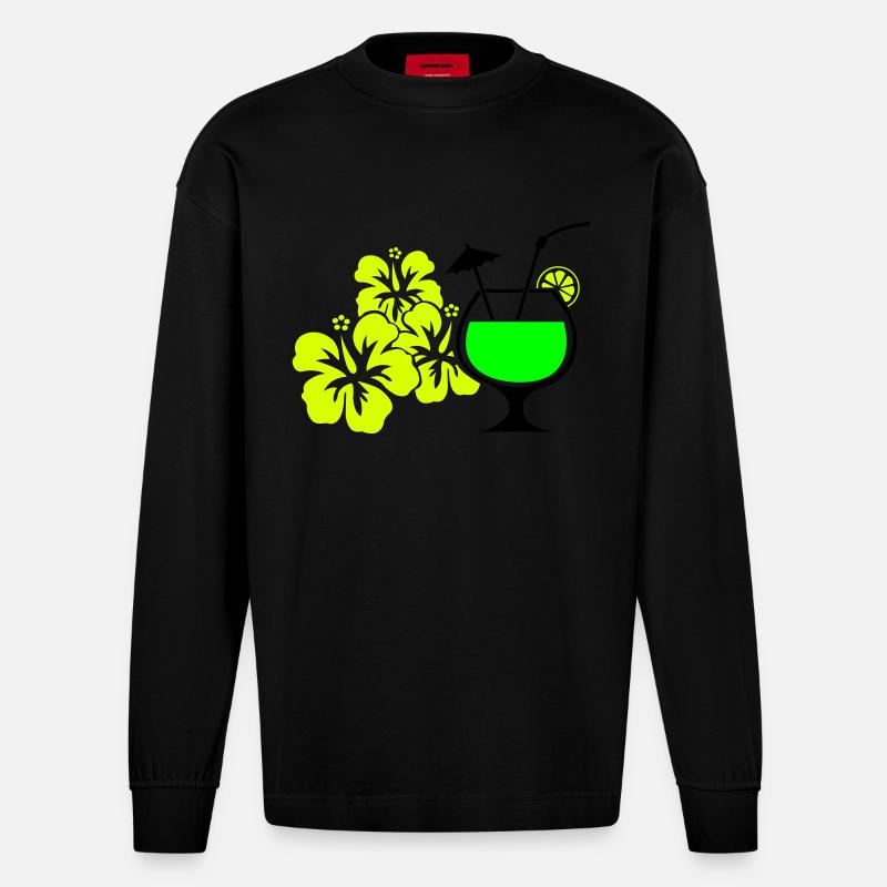 hawaii blumen - Heavyweight Oversized Organic Langarmshirt Made in EU - SOLID BLACK